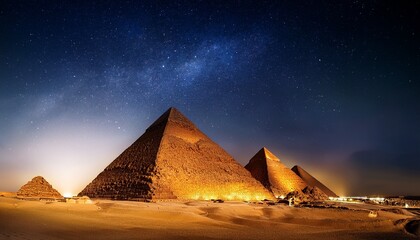 the pyramids of giza by night in egypt