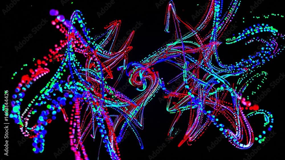 Aufkleber vibrant particle animation displaying multicolored dots flowing, generating intricate geometric patt