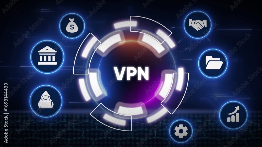 Aufkleber vpn concept with central text and security and network icons virtual private network privacy