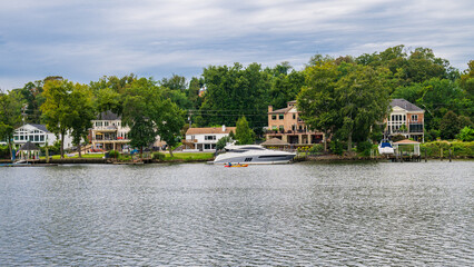Fototapeta premium Town of Occoquan on the river bank. Occoquan, Virginia