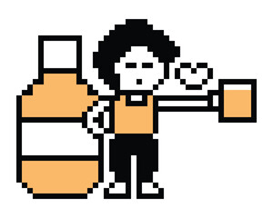 Obraz premium Pixel art cartoon 8bit character man drink beer alcohol party hangout lifestyle decoration life style 8 bit male boy drinking beer cute isolated png vector.
