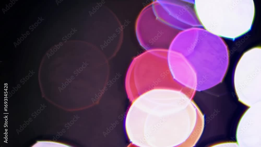Poster vibrant bokeh lights dancing, shifting colors blending on shadowy backdrop, generating dynamic festi