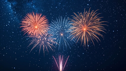 Happy holiday fireworks in night sky for your card design 03