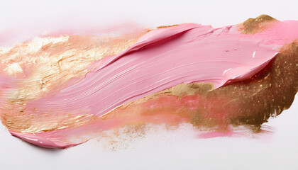 The Abstract Paint Texture Features A Glittering Smear Of Pastel Pink And Gold Hues Isolated On A White Background In A Single Brush Stroke Ideal For Use As A Design Element In Prints Posters And