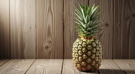 Rustic pineapple presentation: A vibrant tropical fruit against weathered wood backdrop creates a