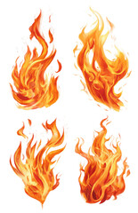 Four stylized depictions of fire flames