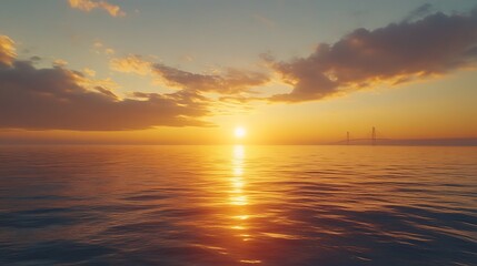 Fototapeta premium Beautiful sunset over calm ocean waves with colorful sky reflection picture
