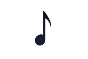 A black musical note with a curved line on the right