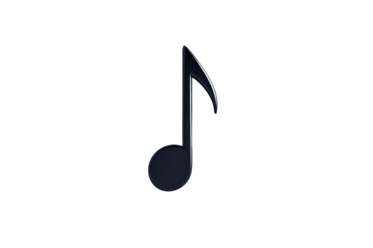 A black musical note with a curved line on the right