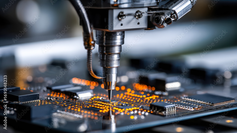 Poster precision robotic soldering on a circuit board in automated electronics manufacturing