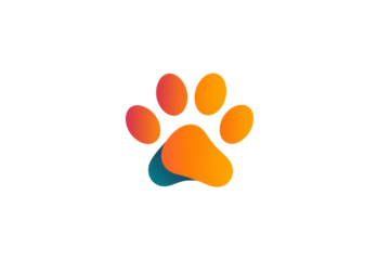 A paw print with a blue and green background