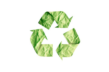 A green paper recycling symbol with arrows