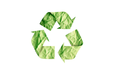 A green paper recycling symbol with arrows