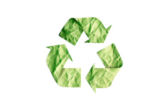 A green paper recycling symbol with arrows
