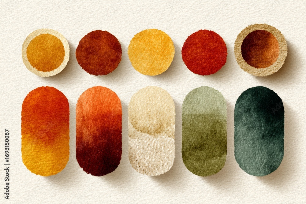 Poster a collection of colorful circles and ovals, each with a different shade of color