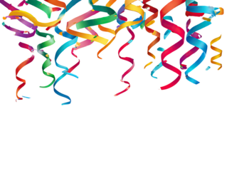 Colorful, swirly ribbons cascading downward against a black backdrop