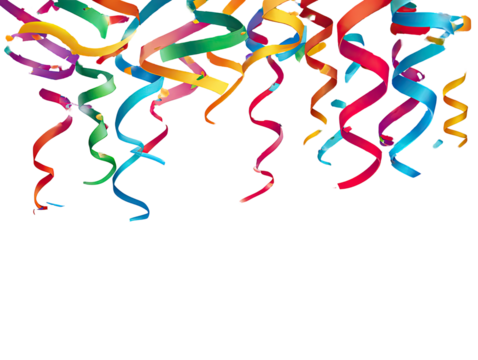 Colorful, swirly ribbons cascading downward against a black backdrop