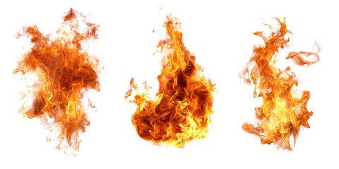 Three isolated bursts of orange-yellow flame against a black background