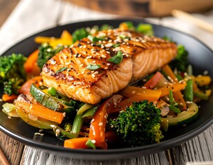 Pan-seared salmon with mixed vegetables