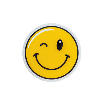 Yellow winking smiley face, outlined in white