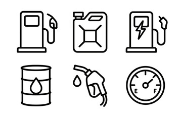 Set of fuel and energy icons featuring gasoline pump and electric charging station