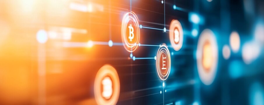 Digital Crypto Network Bitcoin, Ethereum, Altcoins Connection, Blockchain, Finance