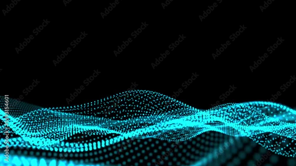 Wall mural abstract black background of points. falling cyber particles. big data stream. wave of particles. se