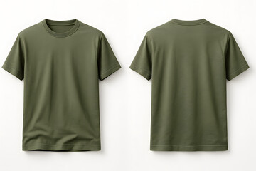 Military Green T-Shirt Mockup – Front and Back View on White Background for Apparel Branding