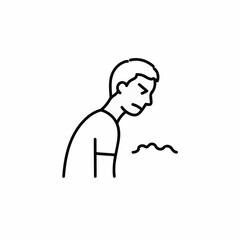 Man coughing with visible breath or illness, representing sickness, allergies, or respiratory distress for medical or health concepts.