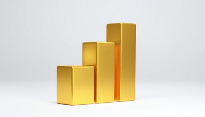 Golden bar chart with upward arrow and mountain backdrop on circular platform, symbolizing financial growth, success, and prosperity.