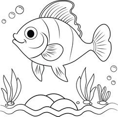 Fish Line Art Vector, Fish Illustration