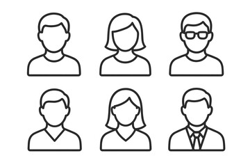 Set of simple male and female avatar icons in line art style