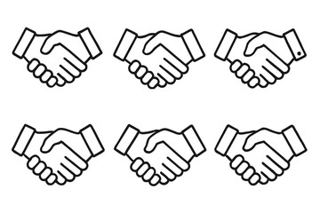 Collection of six handshake icons illustrating business agreement and partnership