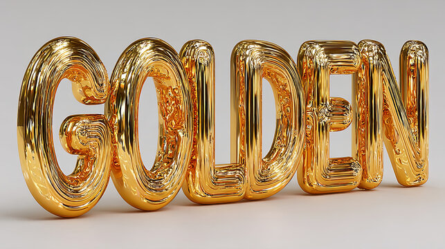 Word GOLDEN in shiny metallic gold typography on light surface, Generated with AI