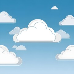 Cartoon illustration of fluffy white clouds floating in a bright blue sky, creating a peaceful and serene atmosphere.