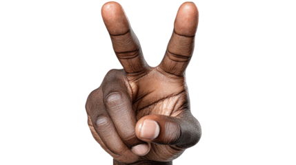 Close-up of a dark-skinned hand making a peace sign (1)