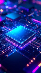 Abstract circuit board with glowing chip (3)