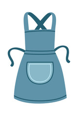 Blue kitchen apron with cross-back straps and round pocket. Modern cooking wear with clean minimalist design. Professional chef style for restaurant culinary work. Vector illustration isolated