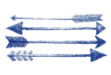 Four horizontal rows of stylized blue arrows