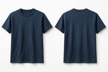 Navy Blue T-Shirt Mockup – Front and Back View on White Background for Apparel Branding