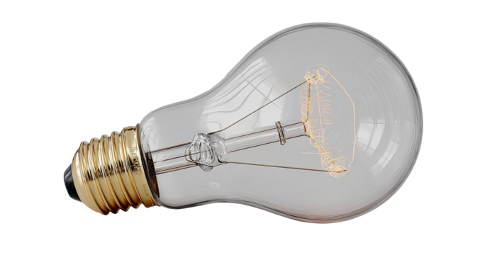 Vintage-style light bulb, clear glass, golden base