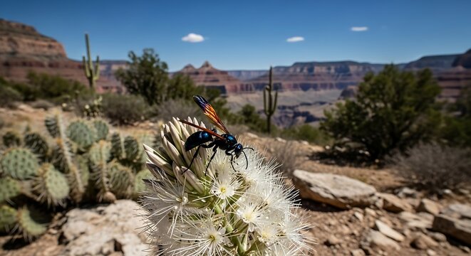 Tarantula Hawk Wasp on a Desert Plant in the Grand Canyon.