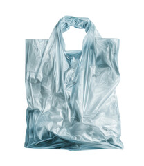 Light gray plastic shopping bag, creased and folded, handle loops