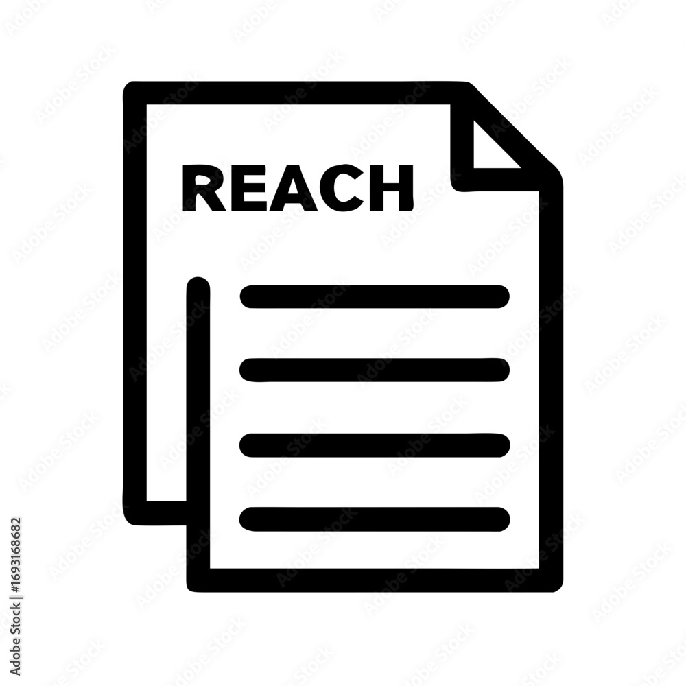 Poster black and white icon showing two documents with the word reach and horizontal lines on the top docum
