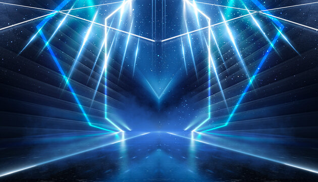 Abstract futuristic neon background, glow, light reflection.