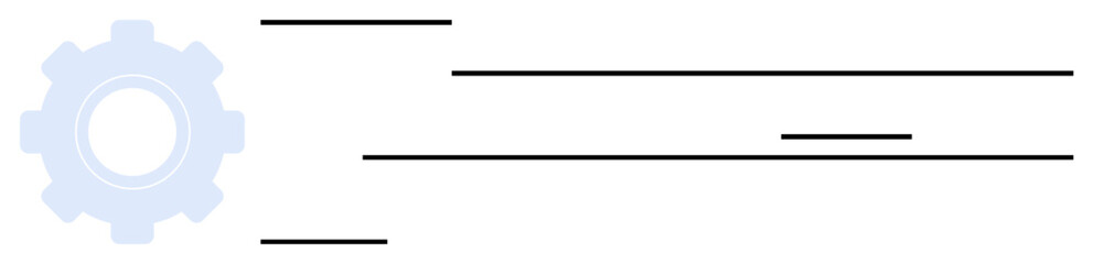 Gear icon with horizontal lines of varying lengths representing movement, efficiency, and process automation. Ideal for workflow, optimization, engineering, teamwork, collaboration, innovation