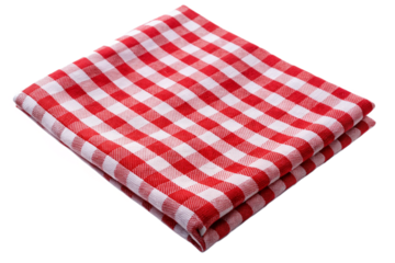 Red and white gingham picnic blanket folded square isolated on transparent background transparent background