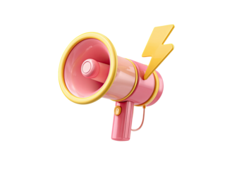 Pink megaphone with lightning bolt, 3D style
