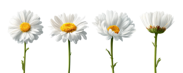 Four stages of a white daisy