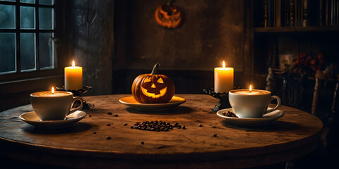 halloween pumpkin and candle